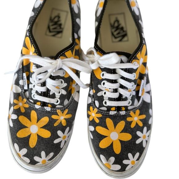 Vans women’s size 9 sneakers. Black with yellow and white floral print - Picture 1 of 9